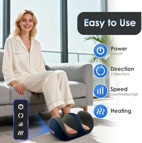 Foot Massager with Heat, Shiatsu Foot and Calf Electric Kneading Massager Machine with Roller for Relaxation, Plantar Fasciitis, Pain Relief, Gifts for Women & Men(Blue)
