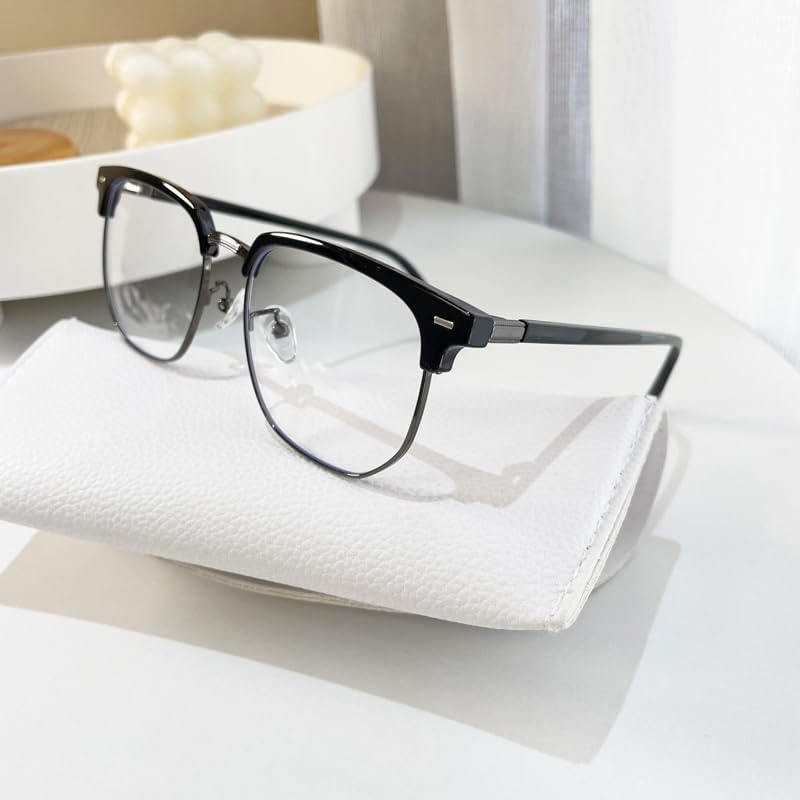Anti Eyestrain Half Frame Reading Glasses Sturdy Oval Computer Readers Anti Blue Light Blocking Flat Light Mirror (Color : Black-Silver, Size : +150)