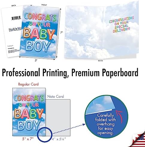 The Best Card Company - Newborn Baby Boy Greeting Card - Congrats to Parents, Notecard with Envelopes (Not 3D or Raised) - Inflated Messages Baby Boy C5651KBBG