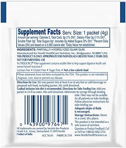 Nestle Nutrisource Fiber Fiber Supplement Unflavored 4 Gram Packet 75 Ct