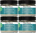 Pack of 4 Viva Doria Fluoride Free Natural Toothpaste - Peppermint (3 oz Glass jar) Refreshes Mouth, Freshens Breath, Keeps Teeth and Gum Healthy