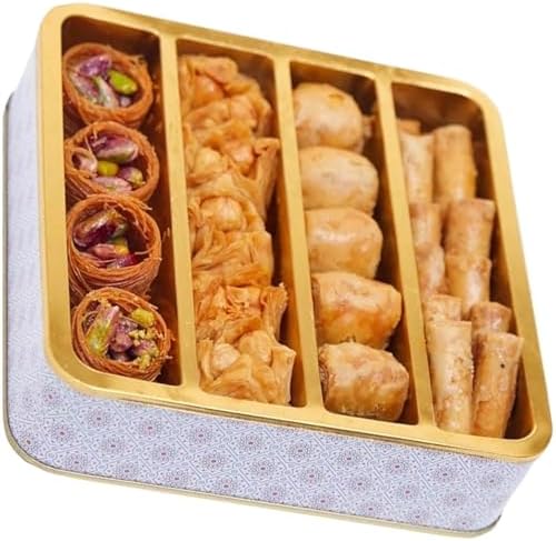 Sarah's Candy Factory Assorted 0.5 Lb Premium Baklava Pastry Gift Box Halal Snacks, 250 Gr in a Metal Box, Turkish Dessert Ideal Gift for all Special Days for Everyone