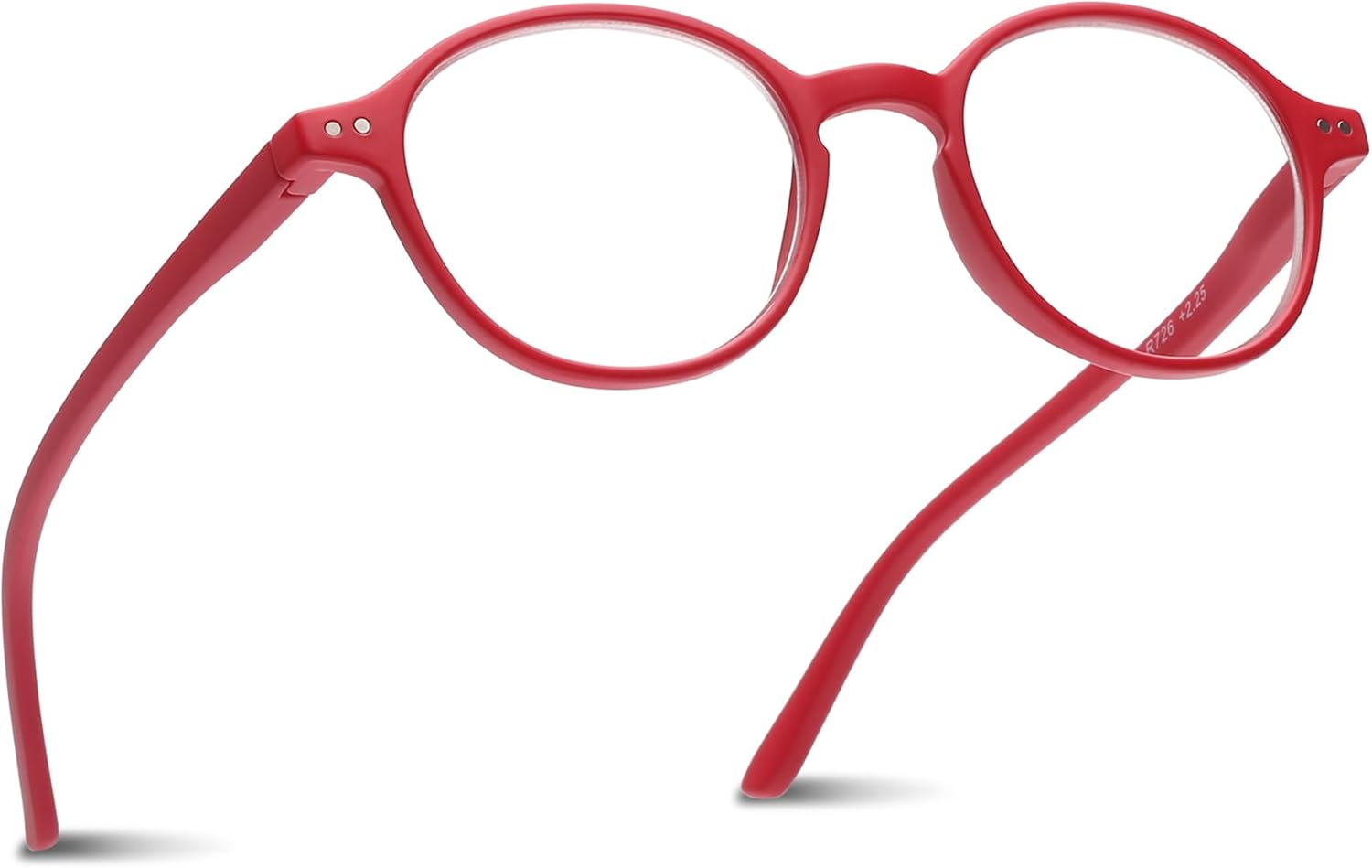 2SeeLife Small Round Reading Glasses for Men & Women – Narrow-Medium Fit, Sturdy Frame, Spring Hinges, Premium Retro Readers, Red, +2.50