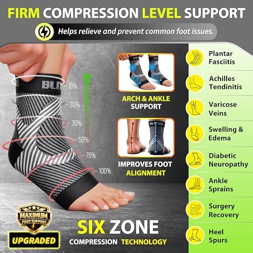 Compression Socks for Plantar Fasciitis, Achilles Tendonitis, Arthritis Relief, Ankle Brace Compression Sleeve with Foot Arch Support, Ankle Wrap for Women, Men, Swelling & Heel Pain Black S-M