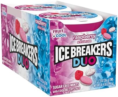 ICE BREAKERS Duo Fruit Plus Cool Raspberry Flavored Sugar Free Mints Pucks, 1.3 oz (8 Count)