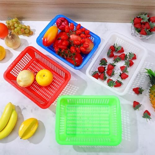 Zerodeko Rectangular Kitchen Drain Basket 10.82X8.03X3.14In Plastic Storage Organizer with Drainage Holes for Fruit Vegetable Drying and Pantry Storage