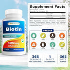 Best Naturals Biotin (Also Called Vitamin B7), 10,000 mcg 365 Tablets (365 Count (Pack of 1))