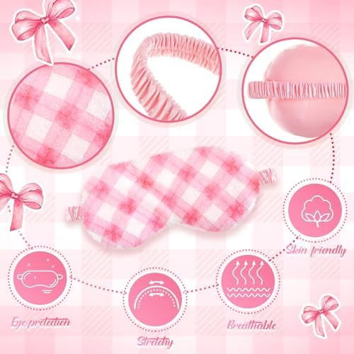 Cuffbow 12 Pcs Plush Sleeping Eye Masks Bulk Comfortable Sleep Eye Cover Mask for Kids Women Men Soft Furry Blindfold Faux Fur Shade for Travel Nap Sleepover Party Supplies (Bow)