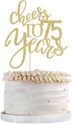Gold Glitter Cheers to 75 years Cake topper, Happy 75th Birthday Cake Decorations,Perfect for 75 Years Cake Decorating,Wedding/Anniversary Party Decorating supplies.