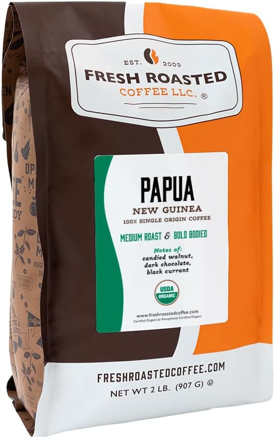 Fresh Roasted Coffee, Organic Papua New Guinea | USDA Organic, 100% Single Origin, Kosher | Medium Roast 2 lb (32 oz) Whole Bean