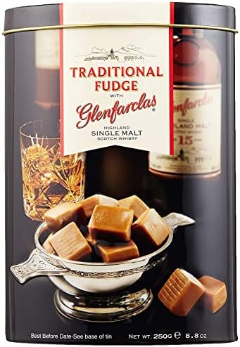 Gardiners of Scotland Handmade Fudge, Glenfarclas Highland Malt Whisky Fudge 8.8 ounce Tin