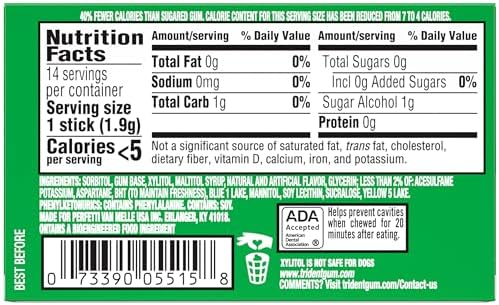 Trident Spearmint Sugar-Free Chewing Gum, 12 Packs of 14 Pieces (168 Total Pieces)