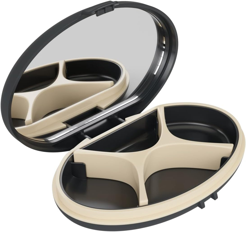 EQUADOSE Oval Compact Pill Case, Portable Organizer with Mirror, Travel Medication Holder with Removable Divider, Small Storage Case for Pills, Vitamins, Earbuds, Jewelry & Daily Essentials, Black