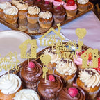 24Pcs New Home Cupcake Toppers Gold Glitter Sweet Home Cupcake Picks Key Housewarming Theme Party Cake Decorations Supplies