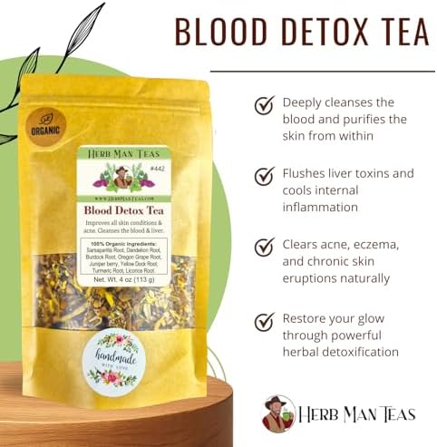 BLOOD DETOX TEA - cleanses the blood, supports liver function, and improves all skin conditions by master herbalist Khabir – 100% Organic, Non-GMO, no additives