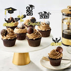 24pcs Glitter Black Golden 2026 Graduats Diploma Cupcake Toppers Class of 2026 Grad Cap DONE Cupcake Picks Cake Decorations for 2026 Graduation Theme Party Supplies