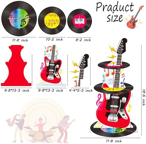 C L cooper life 3 Tier Guitar Cupcake Stand for Guitar Birthday Party Decoration Vinyl Record Music Note Cupcake Holder Music Theme Dessert Tower for Guitar Music Theme Party Baby Shower Supplies