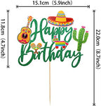 1 PCS Mexican Fiesta Happy Birthday Cake Topper Glitter Cactus Donkey Maraca Sombrero Guitar Cake Pick for Mexican Fiesta Theme Baby Shower Birthday Party Cake Decorations Supplies