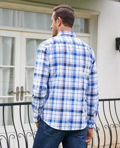 J.VER Long Sleeve Shirts for Men Cotton Plaid Button Down Shirt Business Casual Work Top with Pocket