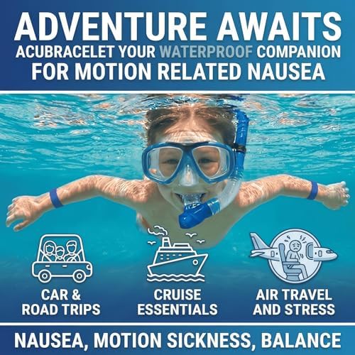Waterproof Motion Sickness Wristbands – Natural Nausea Relief Acupressure Bands for Men, Women, and Kids – Slip-On Design (Medium 7)