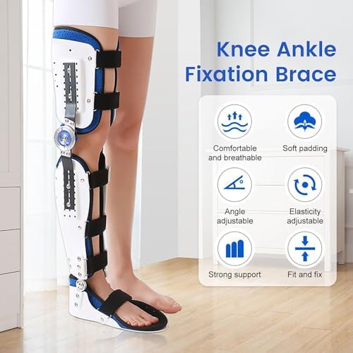 Adjustable Knee Joint Fixed Brace Full Leg Brace Knee Support Lmmobilizer Breathable Thigh Knee Ankle Foot Supports Orthosis Soft and Breathable Helps to Improve Balance Leg Stre,Right,M