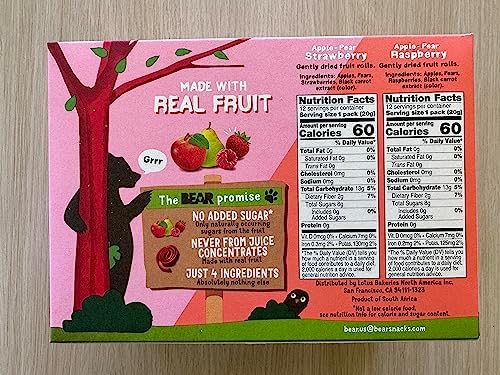 Bear Real Fruit Snack Rolls, Strawberry & Raspberry Variety Pack, 48 Roll (24pk, 2 rolls per Pack)