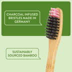 Lindo EcoGrip Bamboo Toothbrush - Soft German Made Fiber Bristles, Organic and Recyclable, Natural Handle (Charcoal)