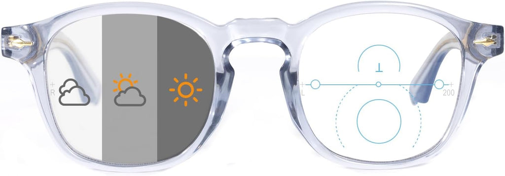 OKH Progressive Photochromic Multifocus Reading Glasses Transition Sunglasses Blue Light Blocking Computer Readers for Women Men（Transparent, 3.0x）