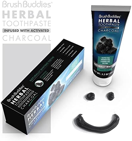 Brush Buddies Herbal Toothpaste with Activated Charcoal, Whitening Toothpaste, Charcoal Toothpaste for Whitening Teeth - Cool Mint
