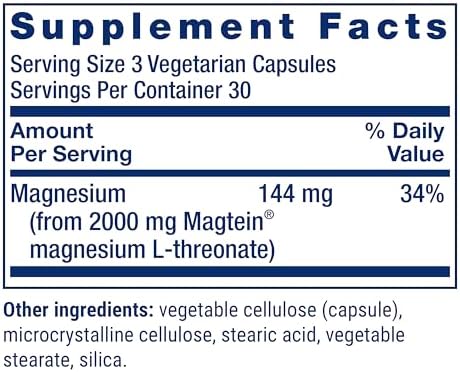 Life Extension Neuro-Mag Magnesium L-Threonate, Memory Health, Quick Thinking, Cognitive Health Support, Vegetarian, Non-GMO, 90 Vegetarian Capsules (144 mg from 2000 mg Magtein magnesium L-threonate