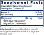 Life Extension Neuro-Mag Magnesium L-Threonate, Memory Health, Quick Thinking, Cognitive Health Support, Vegetarian, Non-GMO, 90 Vegetarian Capsules (144 mg from 2000 mg Magtein magnesium L-threonate