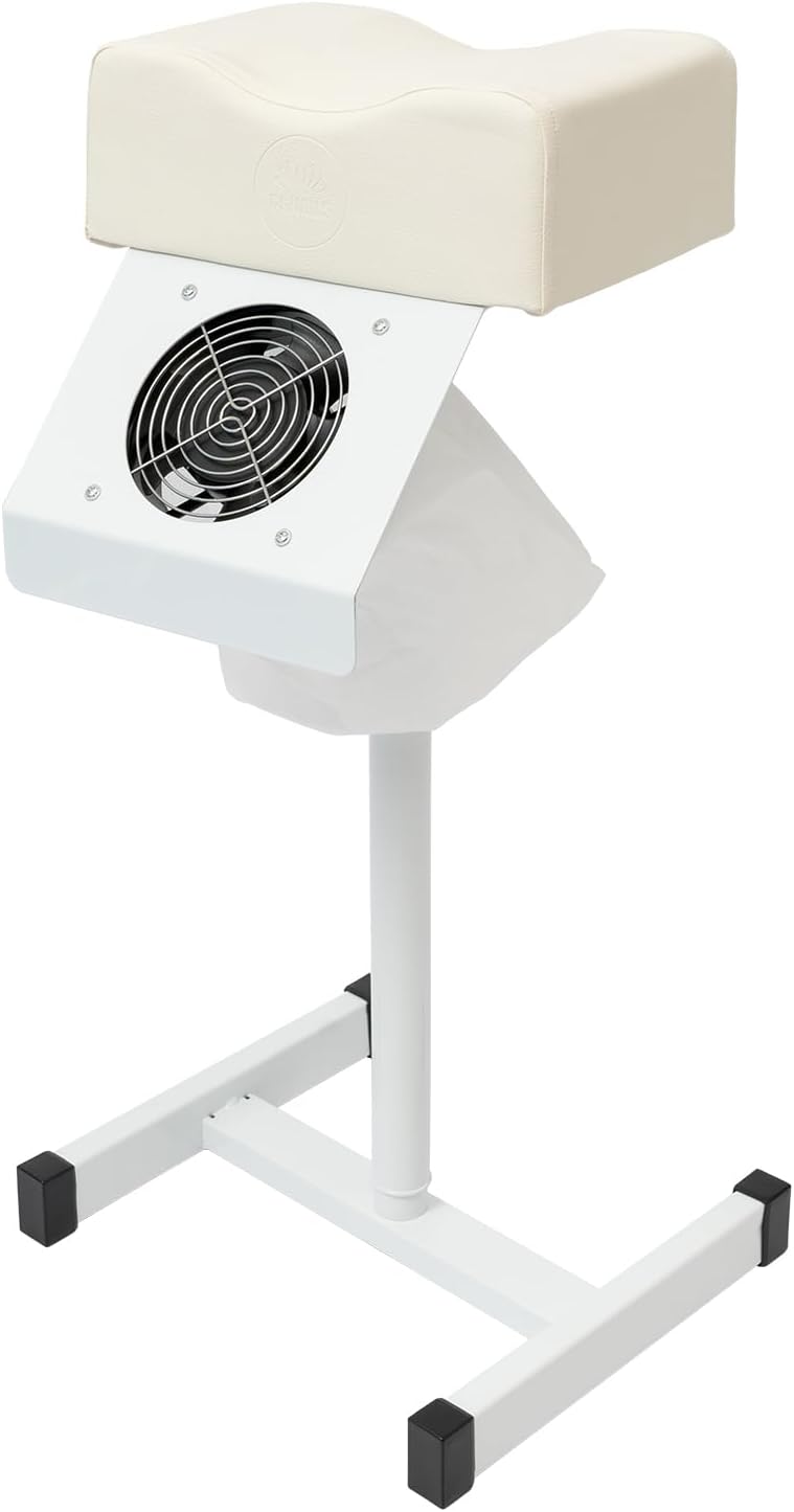 Pedicure Manicure Footrest, Height Adjustable Pedicure Foot Stool Stand with Dust Extractor Fan & Bag, Non-Slip Pedicure Chair for Foot Massage Nail Beauty Salon Spa Tattoo (White)
