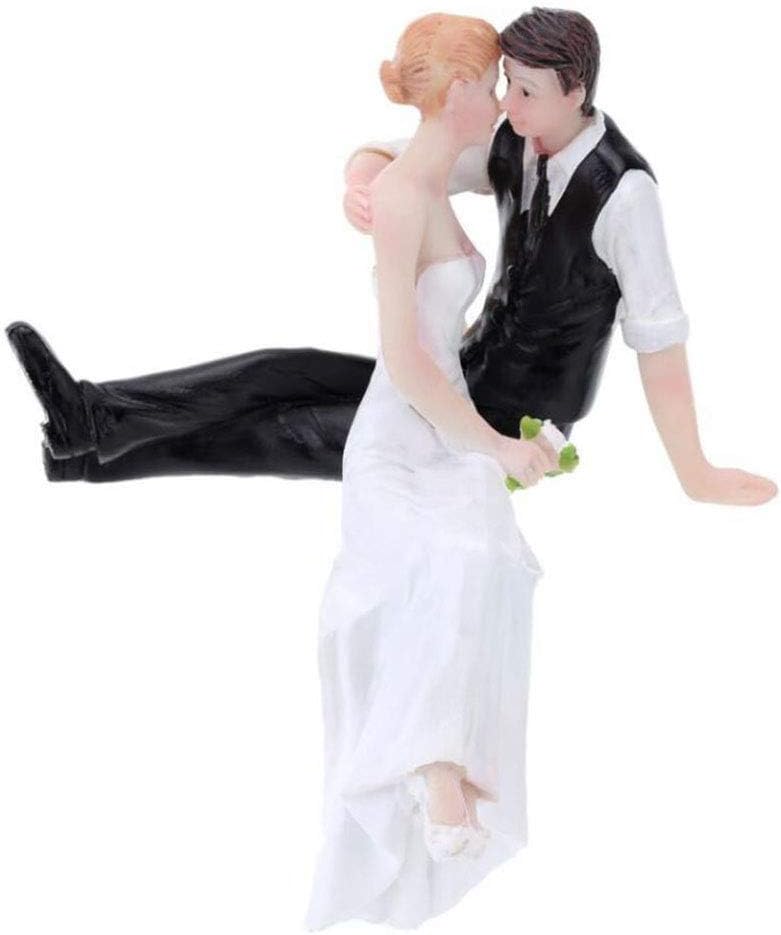 Bride & Groom Wedding Cake Topper, Wedding and Engagement Party Fun Wedding Couple Figurines Decorations Gifts (Side Sitting Hug)