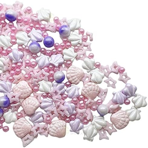 SE Si&Moos Candy Sea Shells for Cake Decorating Pink Sprinkles Pink Edible Seashells Under The Sea Cake Decorations Beach Sprinkles Christmas Cookie Decorations Edible Baby Shower Cake Decorations 3 OZ with Tweezers