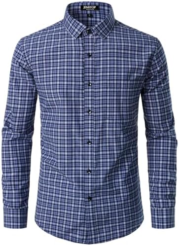JEMITOP Men's Transitional Weather Slim Fit Long Sleeve Button Down Shirt Business Casual Dress Shirts with Pocket