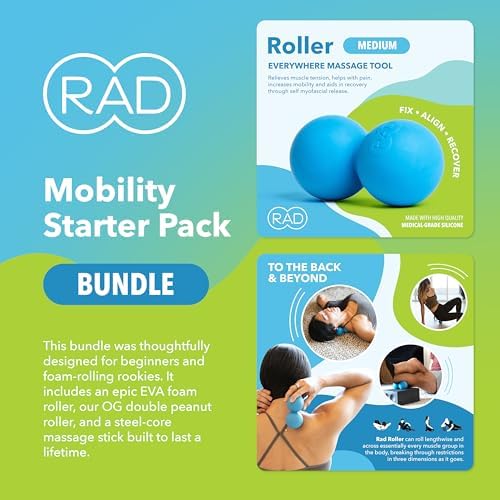 RAD Mobility Starter Pack for Myofascial Release, Muscle Recovery, and Tension Relief – Includes Exercise Foam Roller, Peanut Massage Ball, and Massage Stick