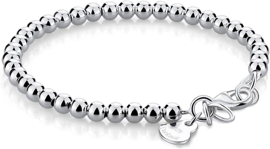 H&Beautimer 925 Sterling Silver 4-10MM Ball Chain Bracelet For Women's - Italian Handmade Bead Chain Bracelet 5''5.7''6.3''6.7''7.5''8''8.3''8.5''9 Inch Rose Gold Party Jewelry