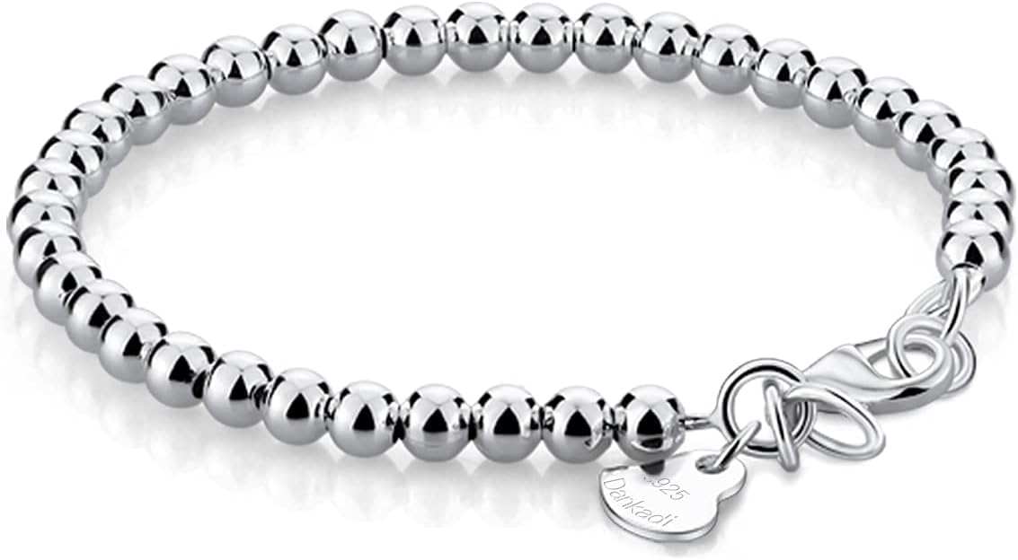 H&Beautimer 925 Sterling Silver 4-10MM Ball Chain Bracelet For Women's - Italian Handmade Bead Chain Bracelet 5''5.7''6.3''6.7''7.5''8''8.3''8.5''9 Inch Rose Gold Party Jewelry