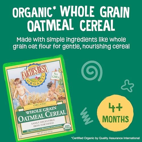 Earth's Best Organic Whole Grain Oatmeal Cereal, 8 Ounce