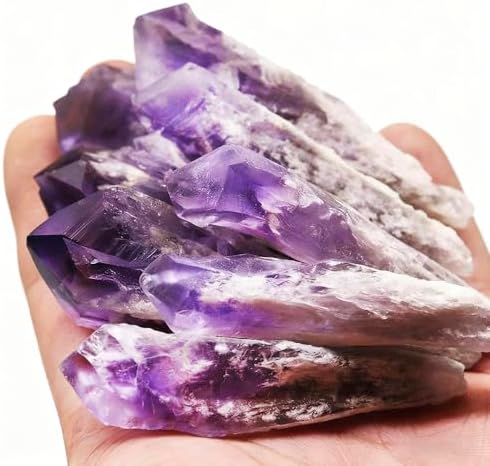 6pcs Set Natural Raw Amethyst Point Wand, Single Terminated Crystal Cluster Scepter, Healing Crystal Point, Positive Energy Gemstone, Reiki Meditation Spiritual Ornament,Home Decor & Crystal Gift