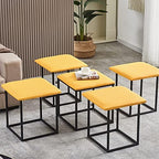 5 in 1 Nesting Ottoman Cube Chair Stackable Stools Faux Pu Small Square Foot Rest Stools with Wheels for Living Room Dining Room 35 * 35 * 35Cm,B-45 * 45 * 45CM