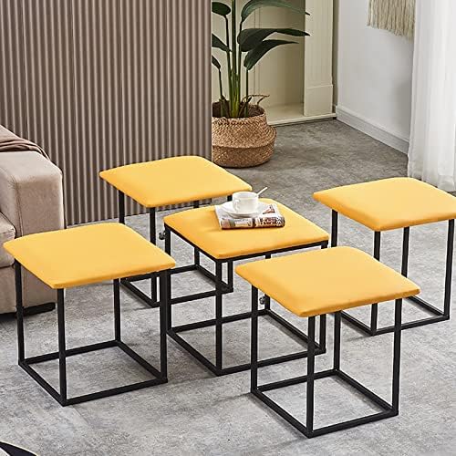5 in 1 Nesting Ottoman Cube Chair Stackable Stools Faux Pu Small Square Foot Rest Stools with Wheels for Living Room Dining Room 35 * 35 * 35Cm,B-35 * 35 * 35CM