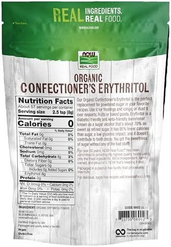 NOW Foods, Organic Confectioner's Erythritol Powder, Replacement for Powdered Sugar, Zero Calories, 1-Pound (Packaging May Vary)