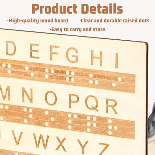 Braille Alphabet Board 0.4'' Thickened Wooden Braille Fingerboard Engraving Raised Dots Alphabet Chart Portable Number Board Blind Beginners Teaching Aid for Visually Impaired Escape Room Game Teachin
