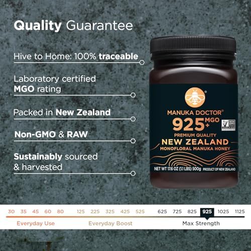 Manuka Doctor - MGO 925+ Manuka Honey Monofloral, 100% Pure New Zealand Honey. Certified. Guaranteed. Raw. Non-GMO (17.6 oz)