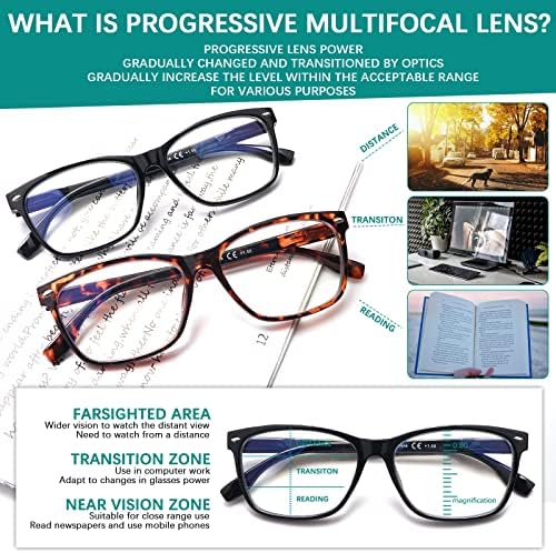 VIDEBLA 3 Pack Progressive Multifocus Reading Glasses for Women Men Blue Light Blocking Multifocus Spring Hinges Readers (3 Mix Color, 1.50, multiplier_x)