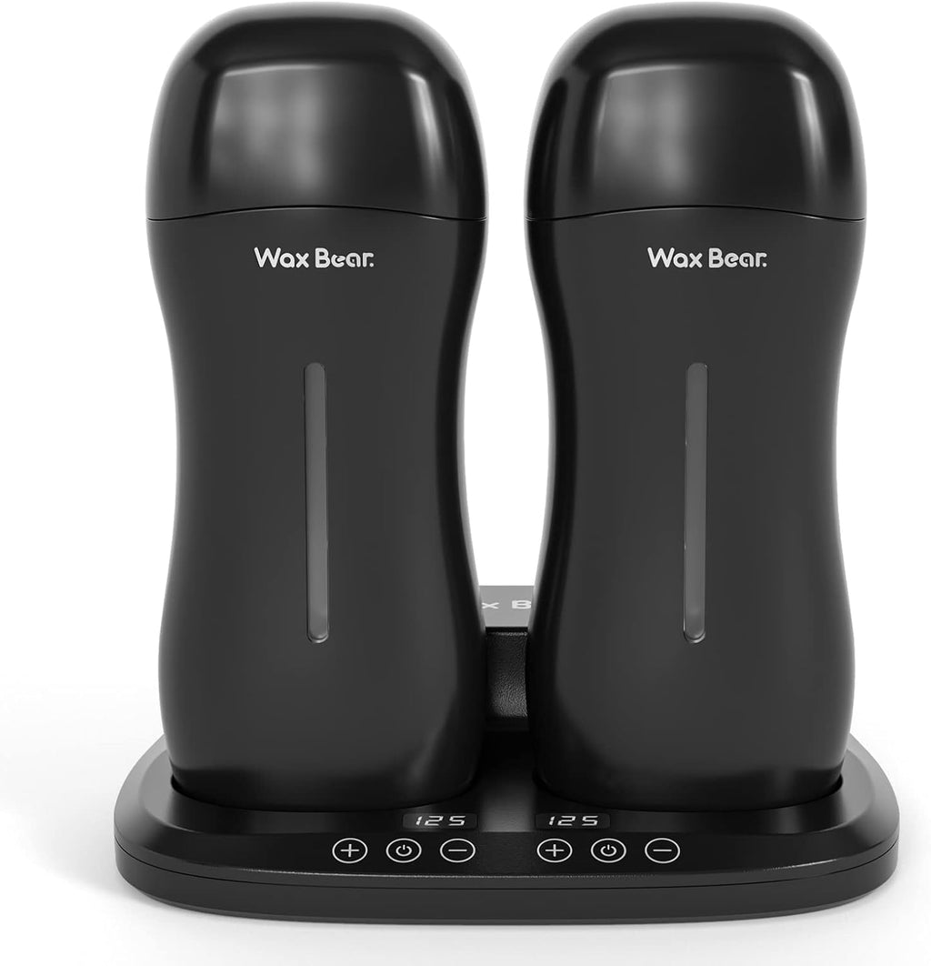 Wax Bear Roll On Warmer with Double Roller for Soft Wax Cartridges, Magnetic Heater Base for Hair Removal - Ideal for Home or Salon Use (Black)