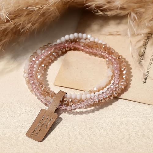 Boho Crystal Bracelet Set of 4pcs/set,4mm Beads Stackable Layering Stretch Bracelets for Women, Friendship Gifts