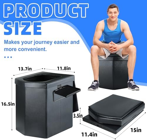 LanAqua Portable Toilet for Adults, Upgraded 16.5'' Tall Camping Toilet with Lid, Portable Travel Folding Toilet with Carry Bag and Paper Holder, Extra Large Compact Potty for Car, Truck, RV, Tent