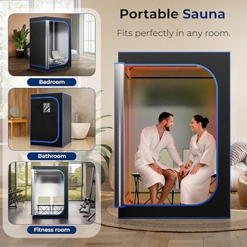 SereneLife Portable Sauna for Home, 2 Person Steam Tent with 4L Steamer 6' x 4', 2 Folding Chairs, Remote Control in-Home Spa